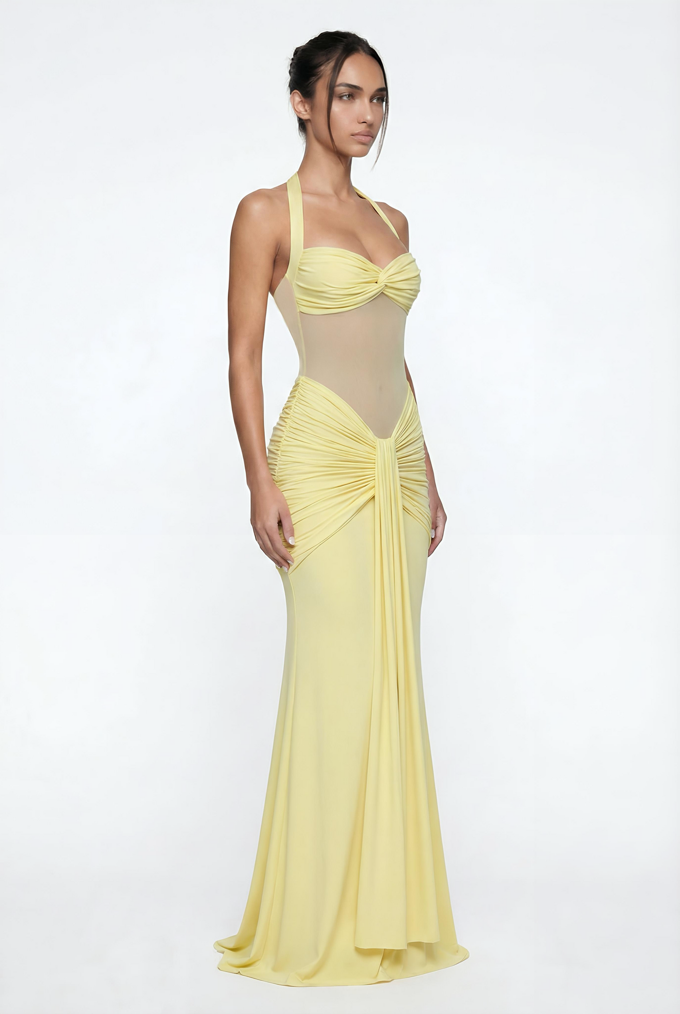 Henley Sheer Sculpt Maxi Dress - Yellow