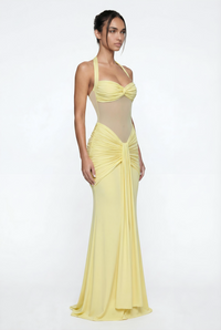 Henley Sheer Sculpt Maxi Dress - Yellow