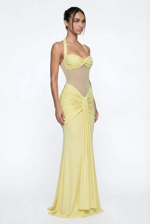 Henley Sheer Sculpt Maxi Dress - Yellow