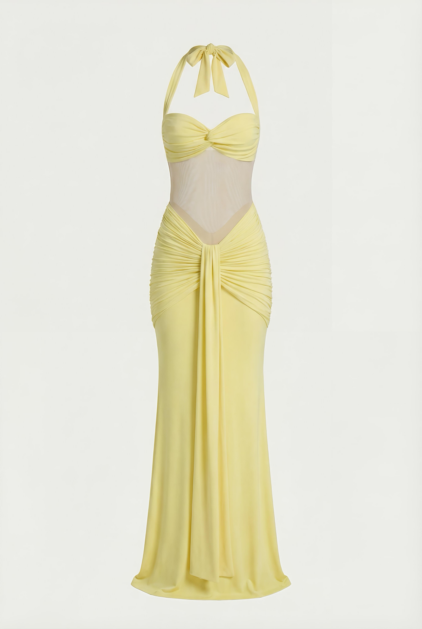 Henley Sheer Sculpt Maxi Dress - Yellow