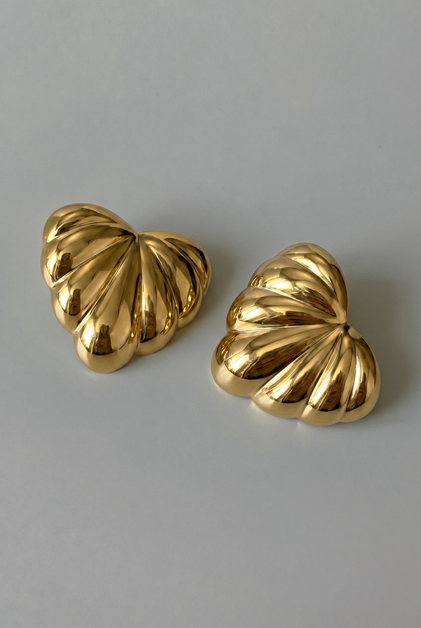 Pair of gold earrings on a gray background