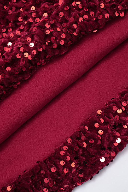 Adena Sequin Sculpt Mini Dress with Scarf - Burgundy