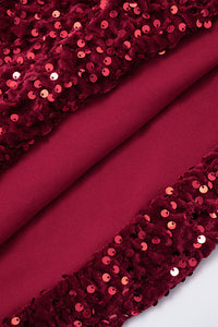 Adena Sequin Sculpt Mini Dress with Scarf - Burgundy