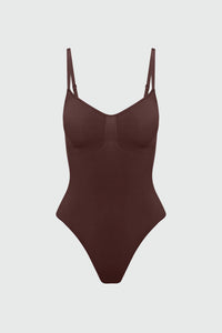 Brown bodyshaper on a light gray background