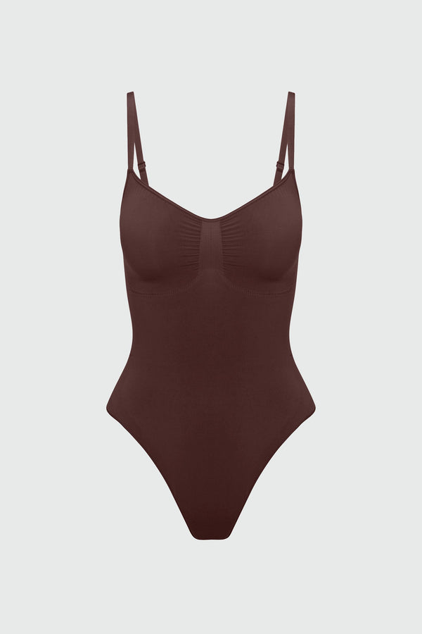 Brown bodyshaper on a light gray background