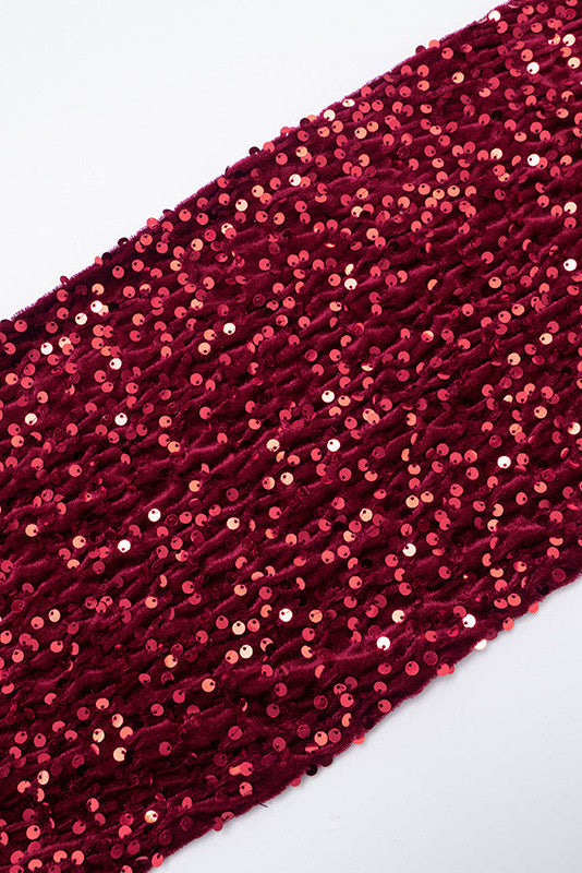Adena Sequin Sculpt Mini Dress with Scarf - Burgundy