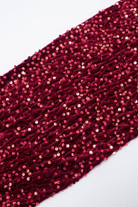 Adena Sequin Sculpt Mini Dress with Scarf - Burgundy
