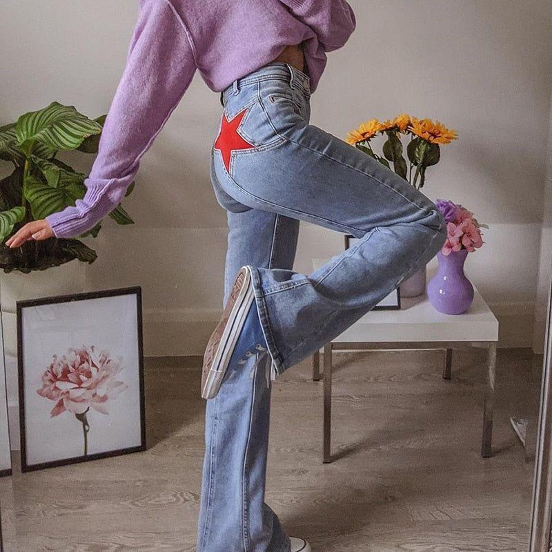 Aceline Star Patchwork High Waisted Jeans - S / Blue - Be My Shine