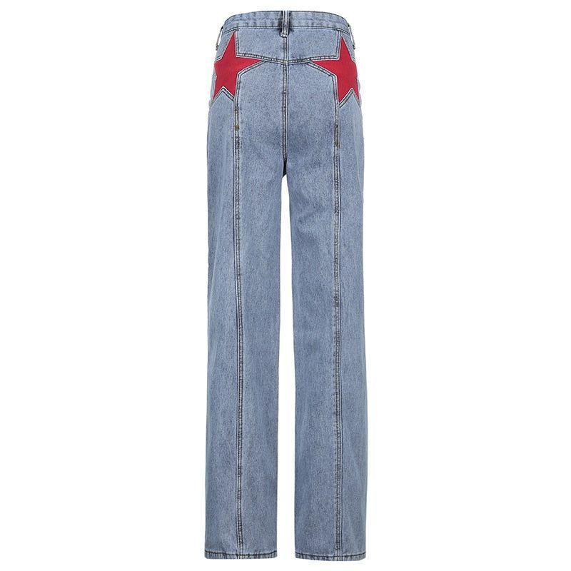 Aceline Star Patchwork High Waisted Jeans - S / Blue - Be My Shine