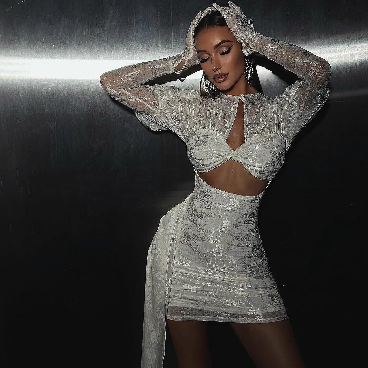 Adira Draped Mini Dress With Gloves - White / XS - Be My Shine