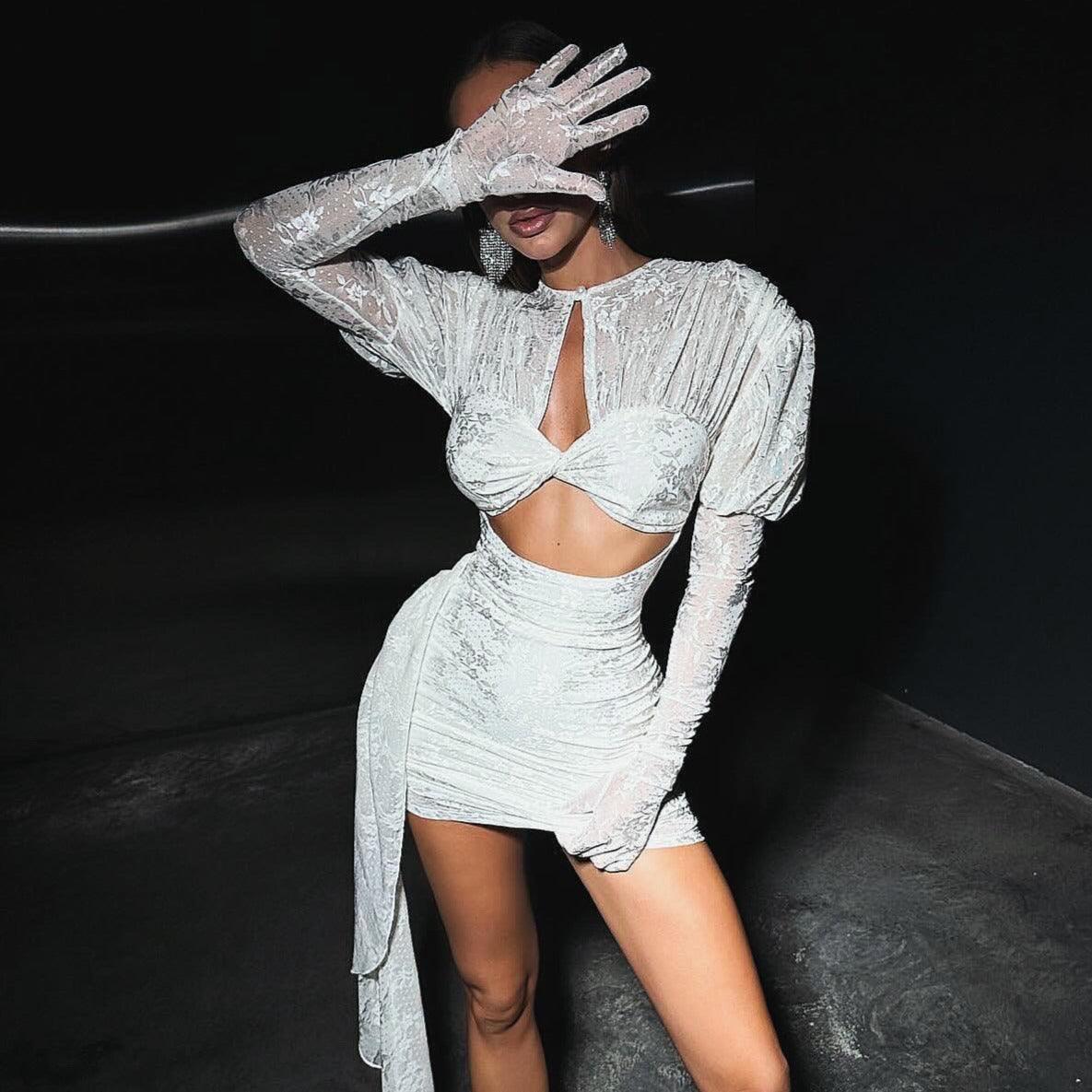 Adira Draped Mini Dress With Gloves - White / XS - Be My Shine