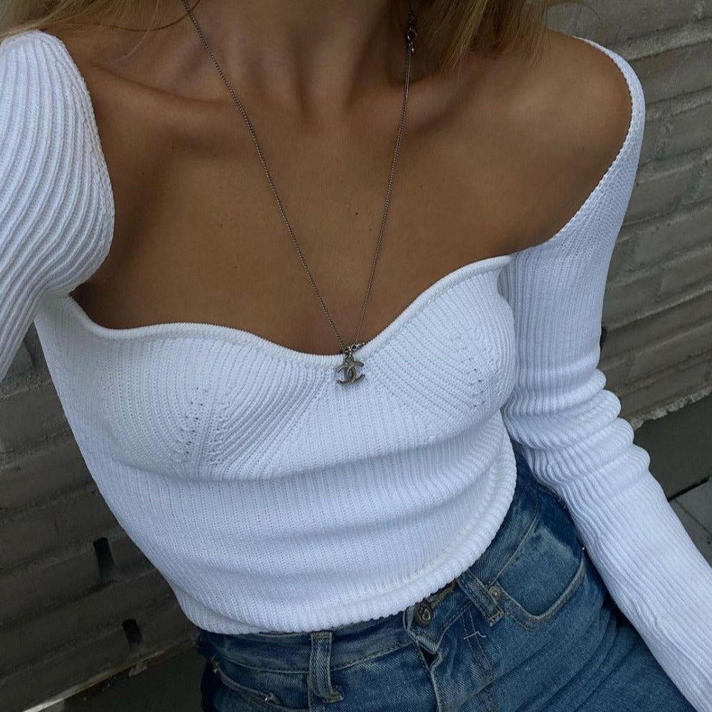 Aisha Knitted Long Sleeve Top - S / White - Be My Shine