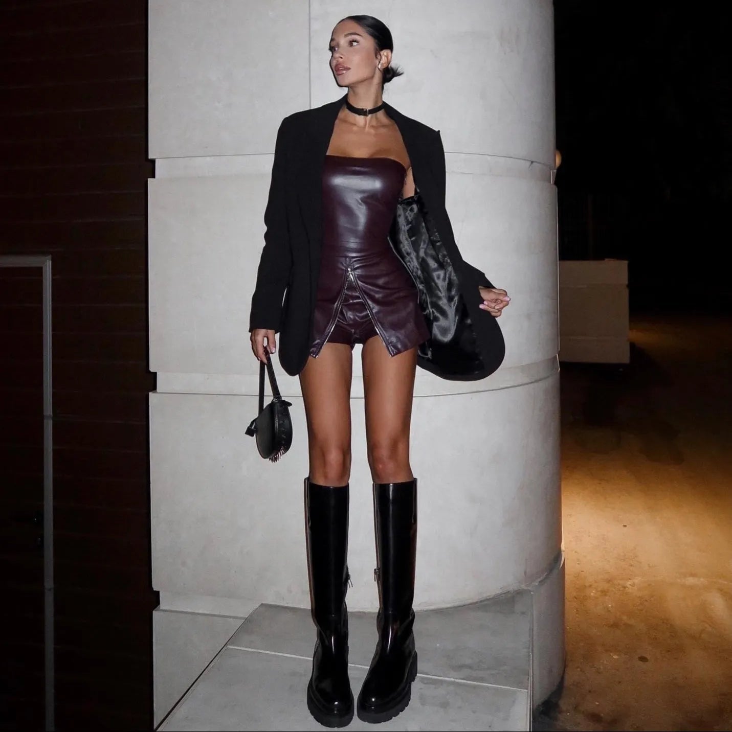 Aisla Faux Leather Two Piece Set - Burgundy / S - Be My Shine