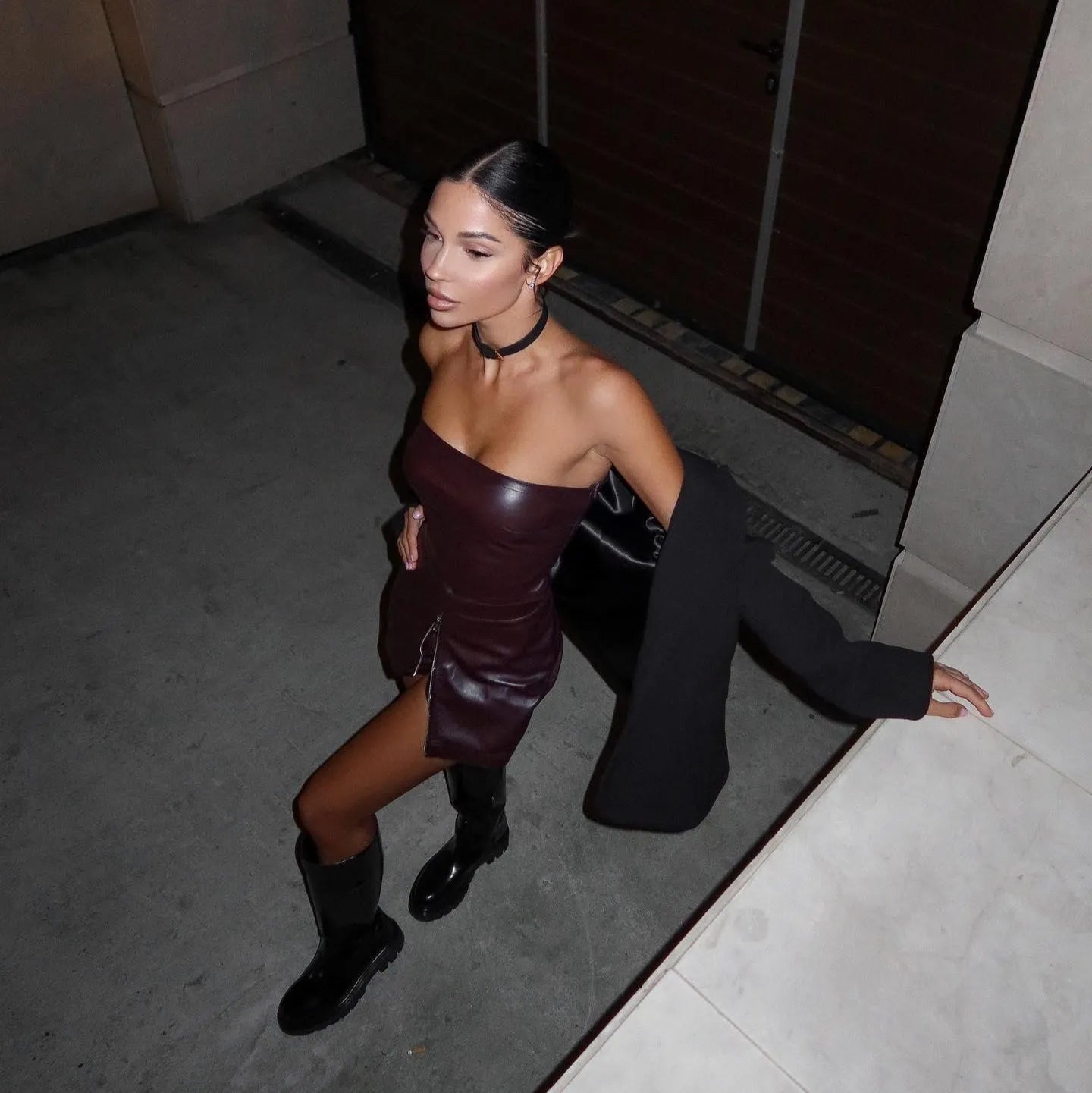 Aisla Faux Leather Two Piece Set - Burgundy / S - Be My Shine