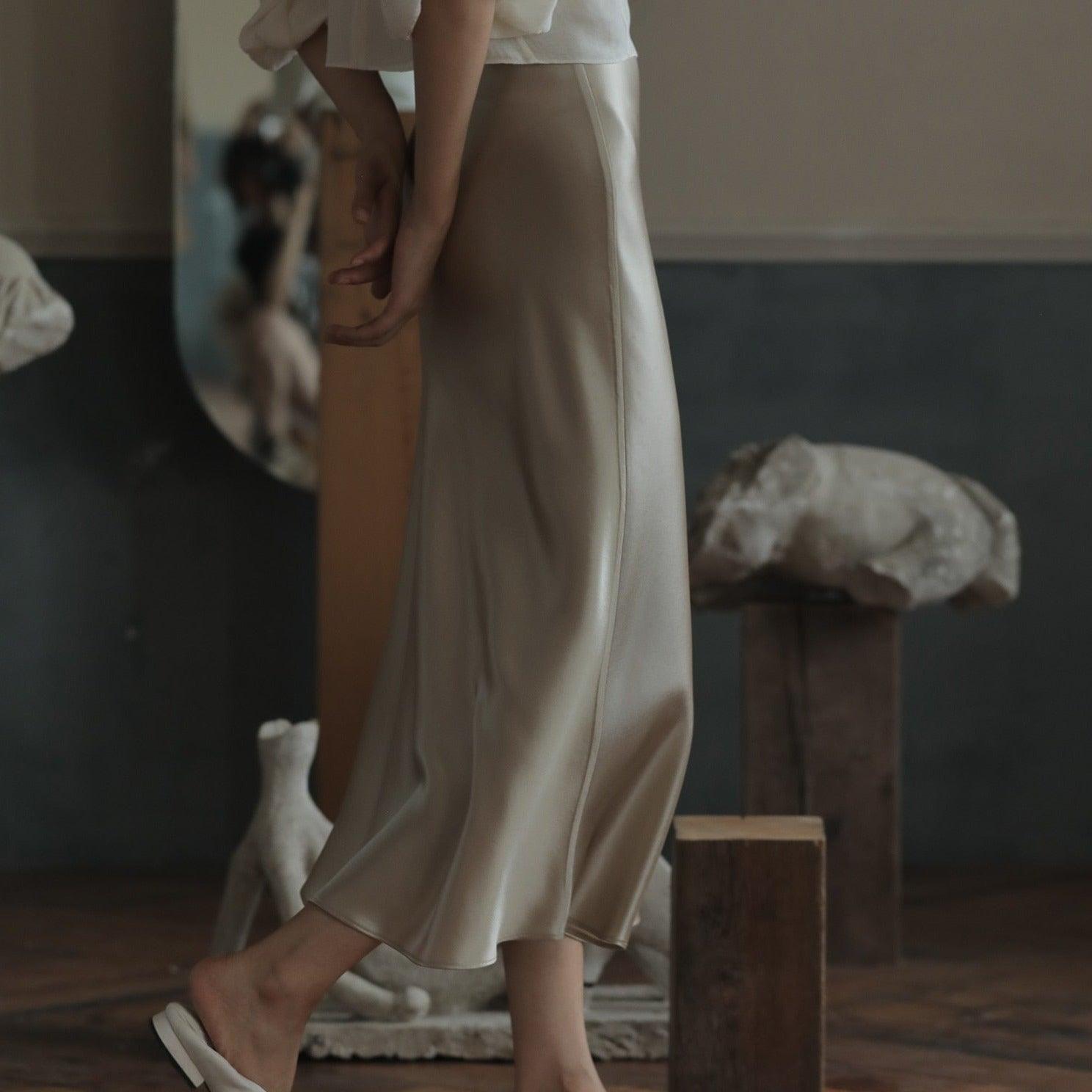 Akira Satin Midi Skirt - Gray / S - Be My Shine