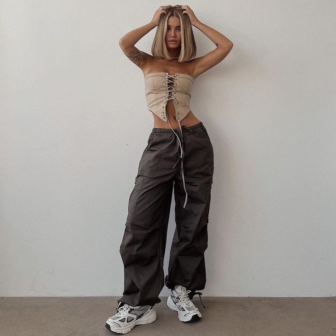 Alba Vintage Lace Up Corset Top - S / Khaki - Be My Shine