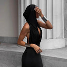 Amorette Hood Backless Maxi Dress - Black / S - Be My Shine