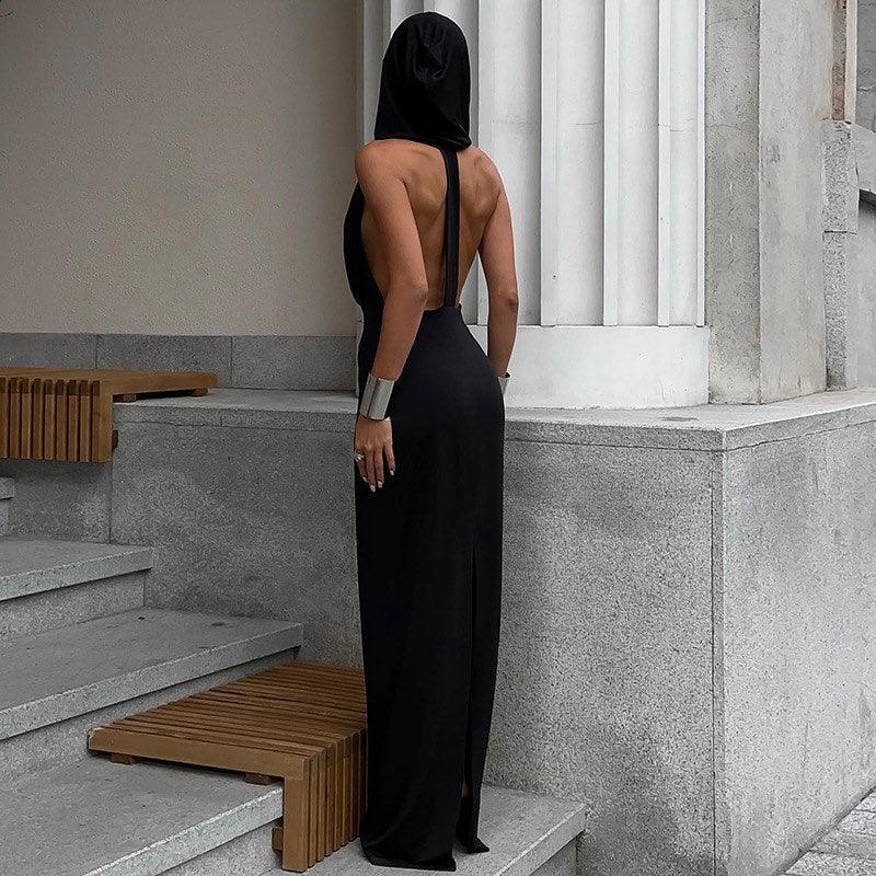 Amorette Hood Backless Maxi Dress - Black / S - Be My Shine