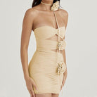 Anaelle Cut Out Mesh Mini Dress - Khaki / S - Be My Shine