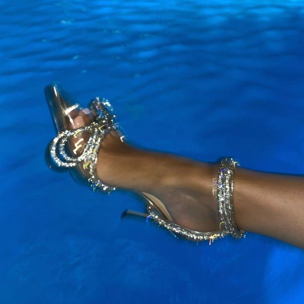 Anara Bow Wrap Around Perspex Heels - 4 / Clear - Be My Shine