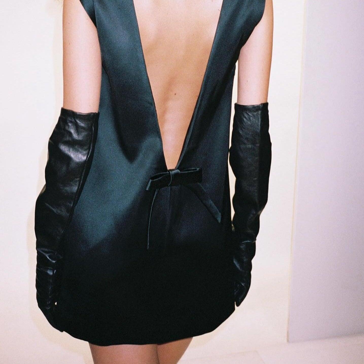 Aniela Bow Backless Satin Mini Dress - Black / S - Be My Shine