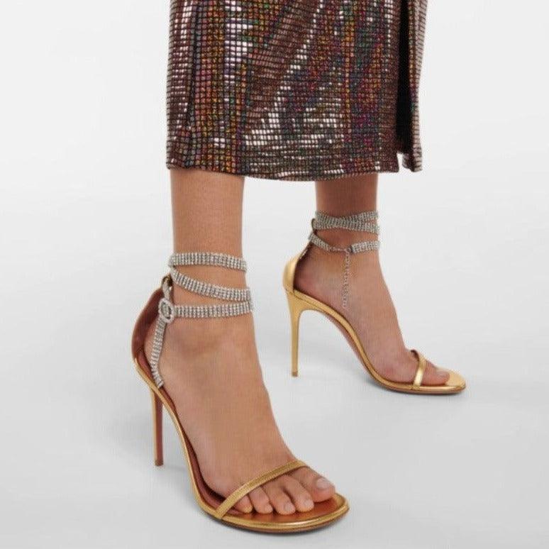 Atina Crystal-Embellished Ankle Strap Sandals - Gold / 5 - Be My Shine