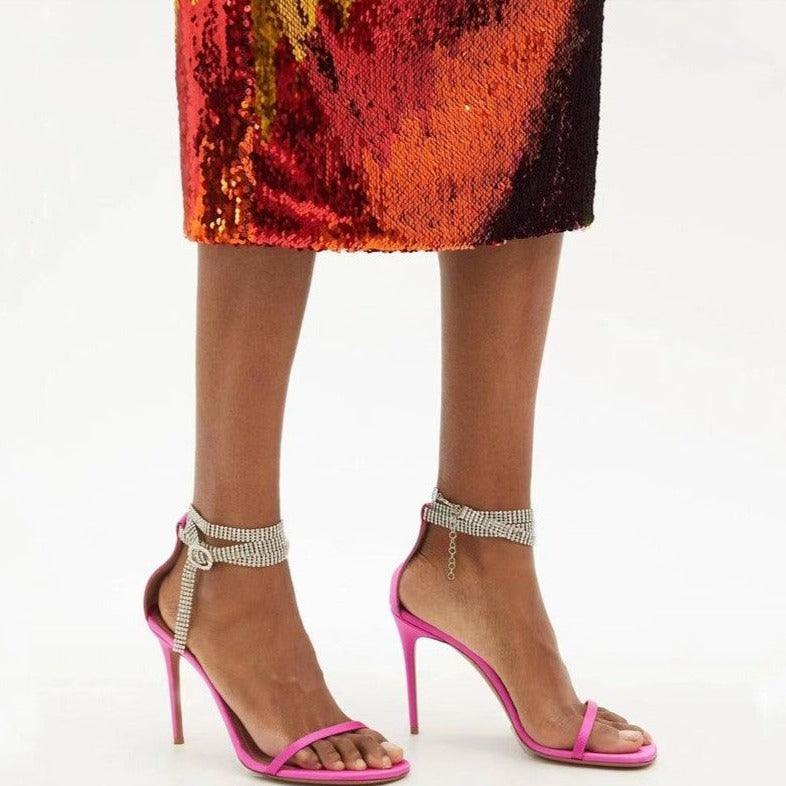 Atina Crystal-Embellished Ankle Strap Sandals - Rose / 5 - Be My Shine