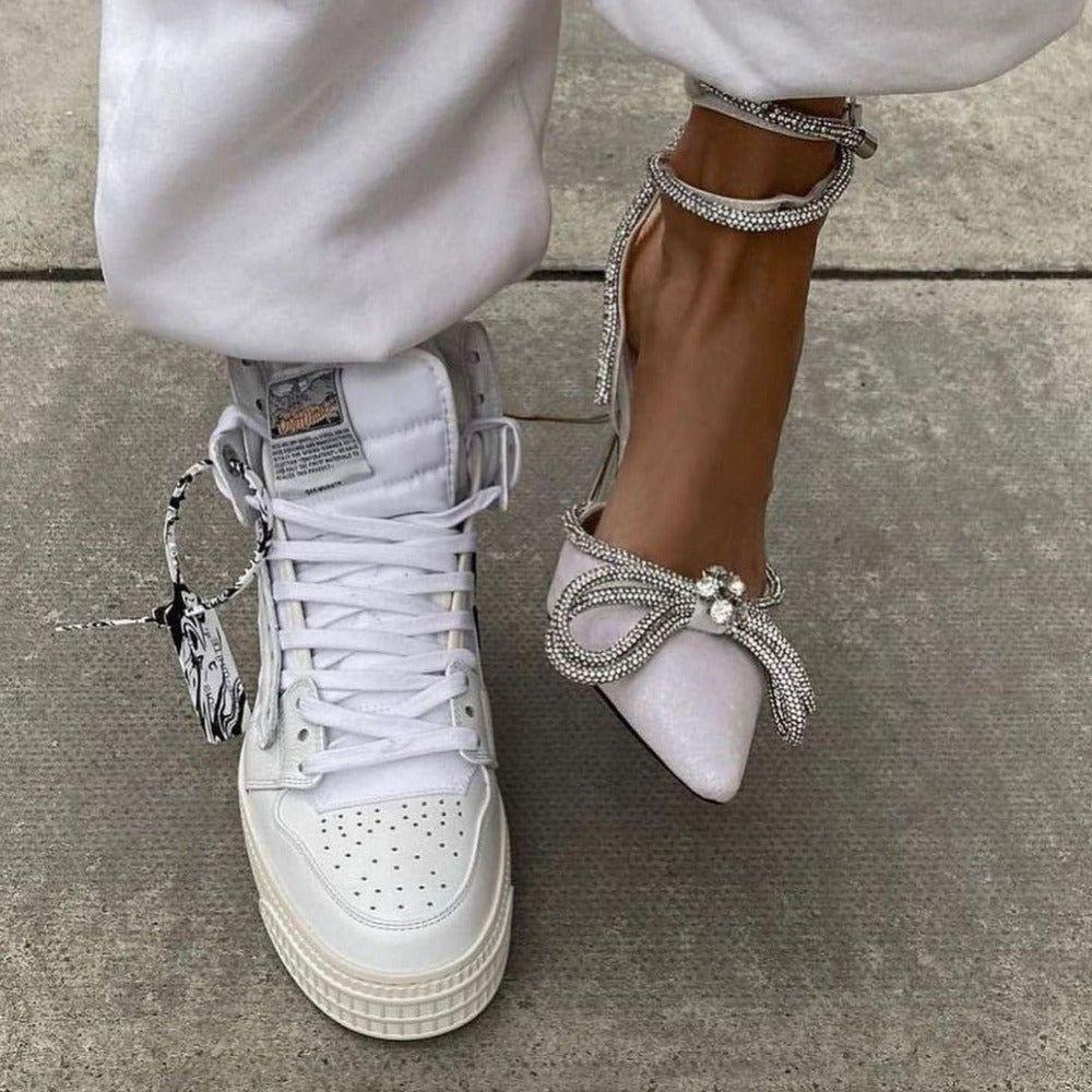 Aurora Diamante Double Bow Satin Heels - Black / 5 - Be My Shine