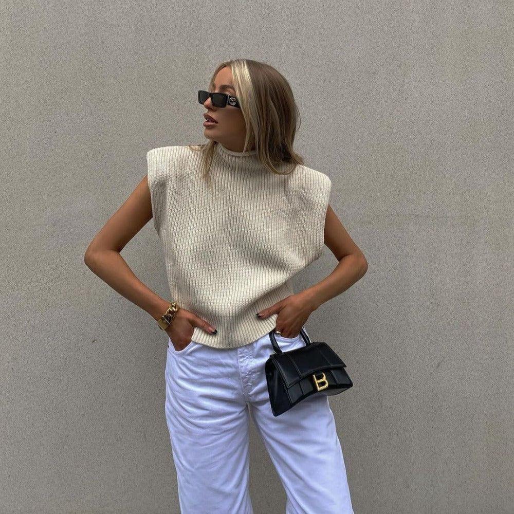 Aya Vintage Ribbed Turtleneck Knitted Vest - S / Apricot - Be My Shine