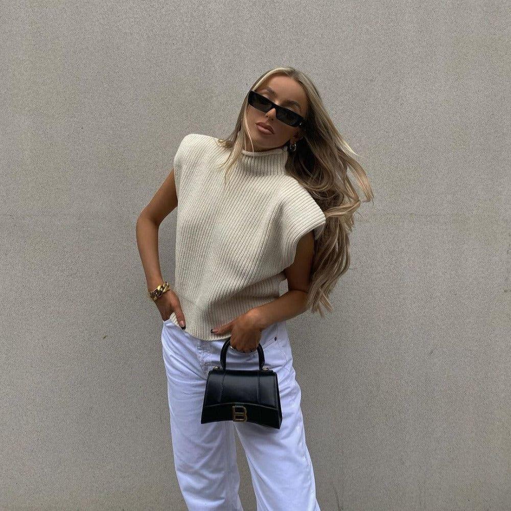 Aya Vintage Ribbed Turtleneck Knitted Vest - S / Apricot - Be My Shine