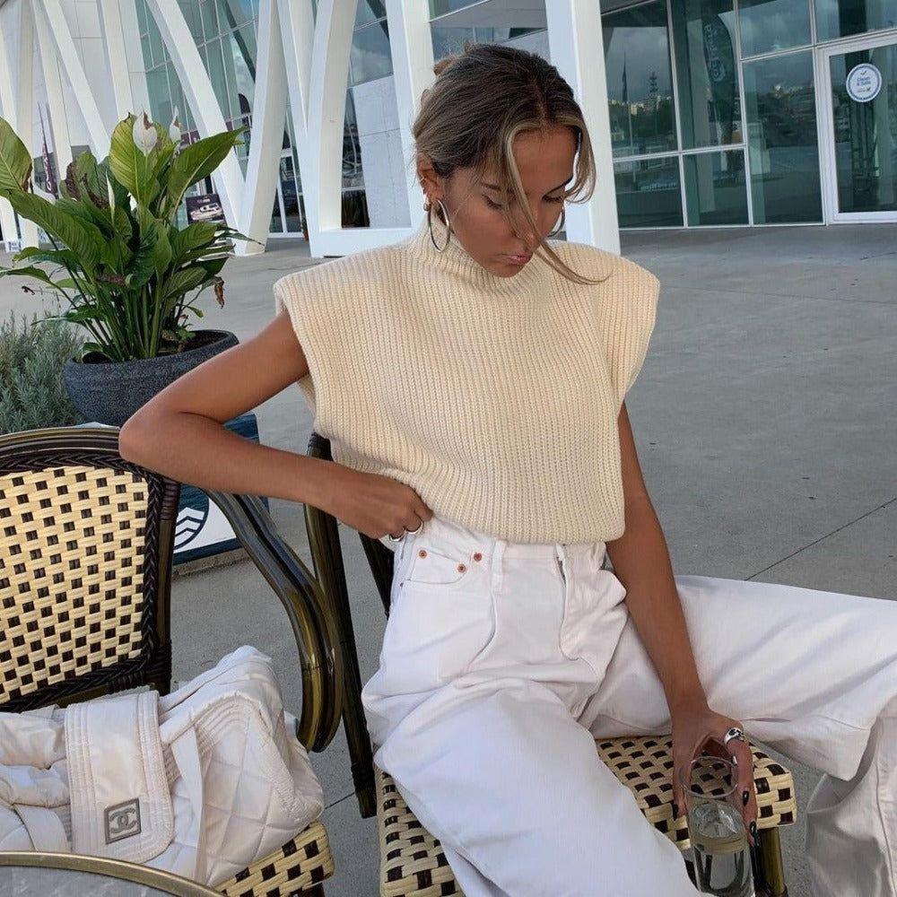 Aya Vintage Ribbed Turtleneck Knitted Vest - S / Apricot - Be My Shine