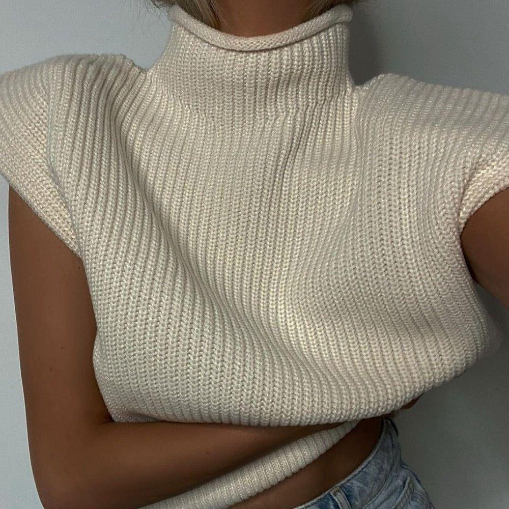 Aya Vintage Ribbed Turtleneck Knitted Vest - S / Apricot - Be My Shine