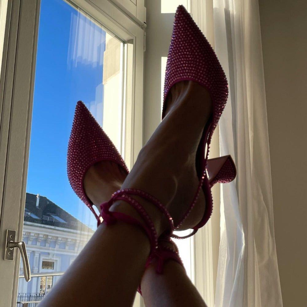 Aylin Crystal Lace Up Heels - Green / 4 - Be My Shine