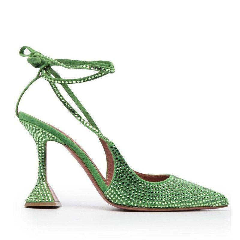 Aylin Crystal Lace Up Heels - Green / 4 - Be My Shine