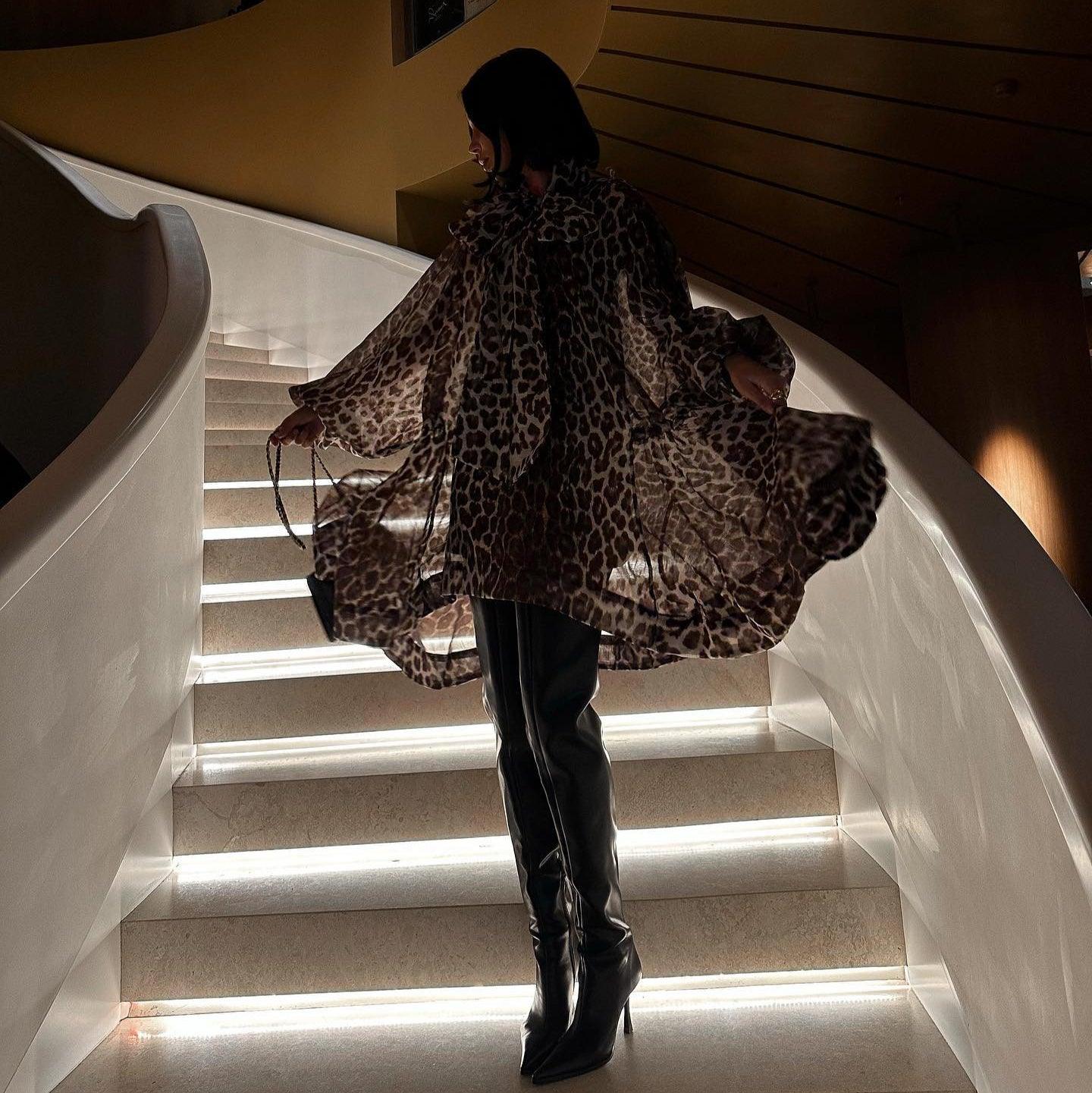 Bethany Leopard Print Lantern Sleeves Mini Dress - Leopard / XS - Be My Shine