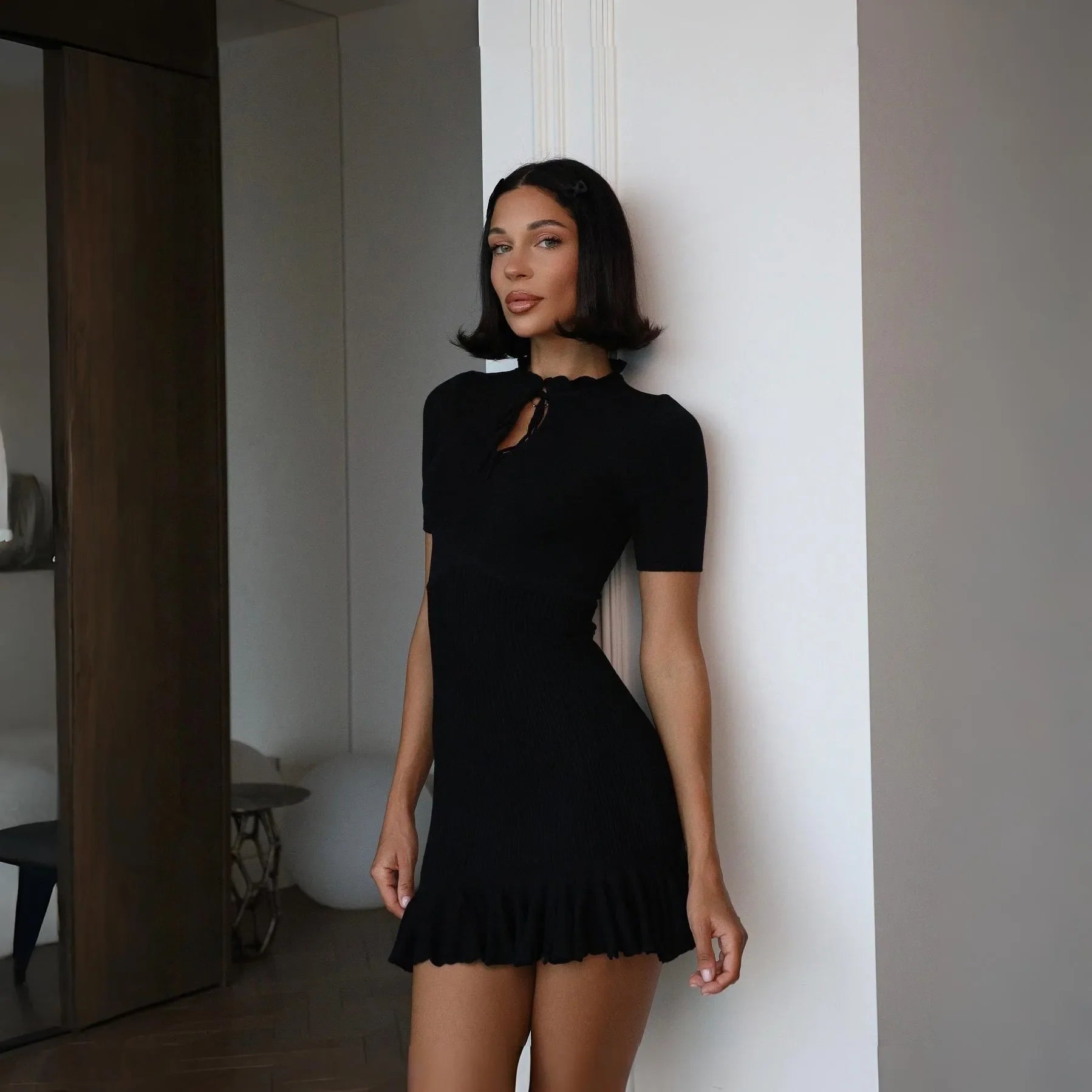 Candy Flutter Ruffled Knit Mini Dress Be My Shine