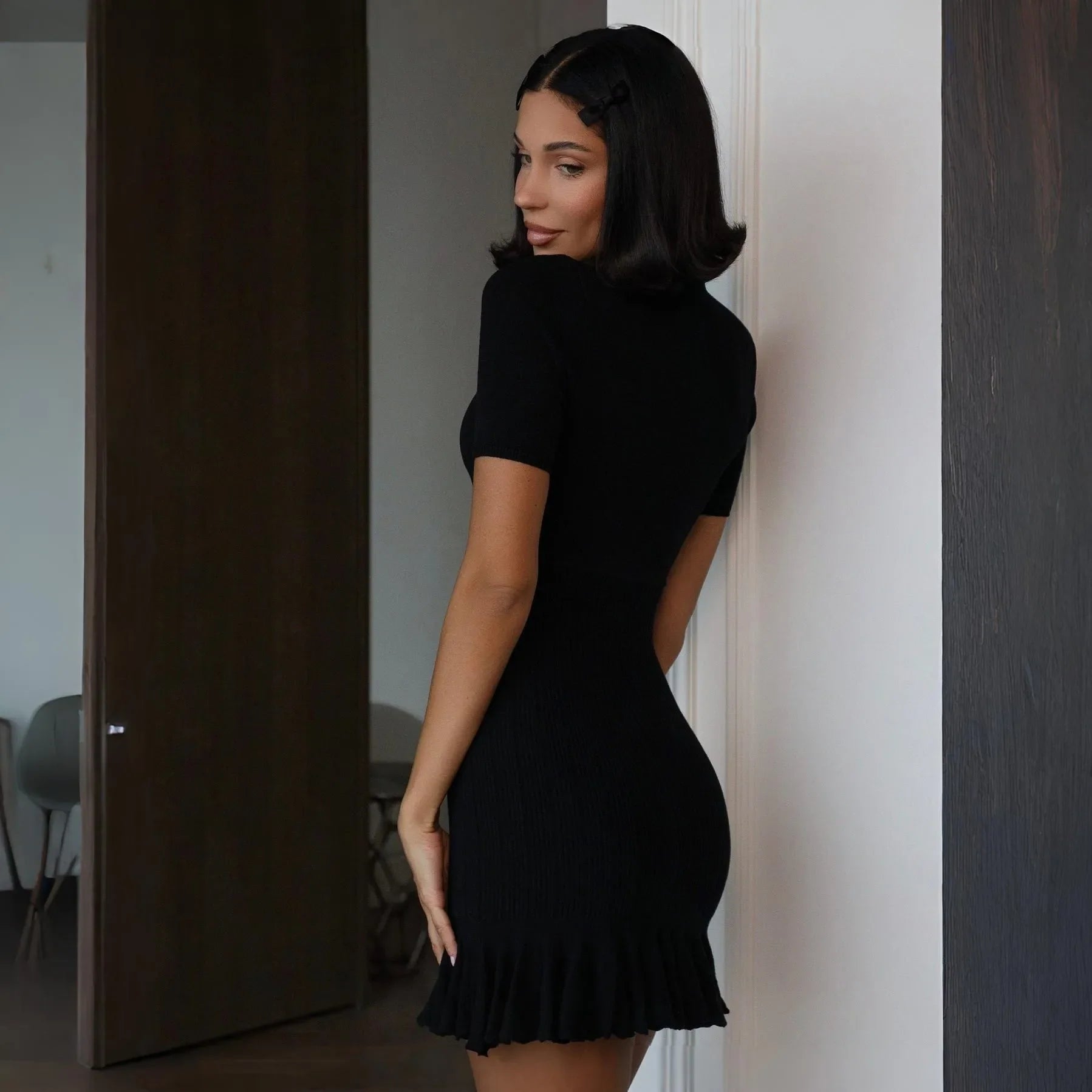 Candy Flutter Ruffled Knit Mini Dress Be My Shine