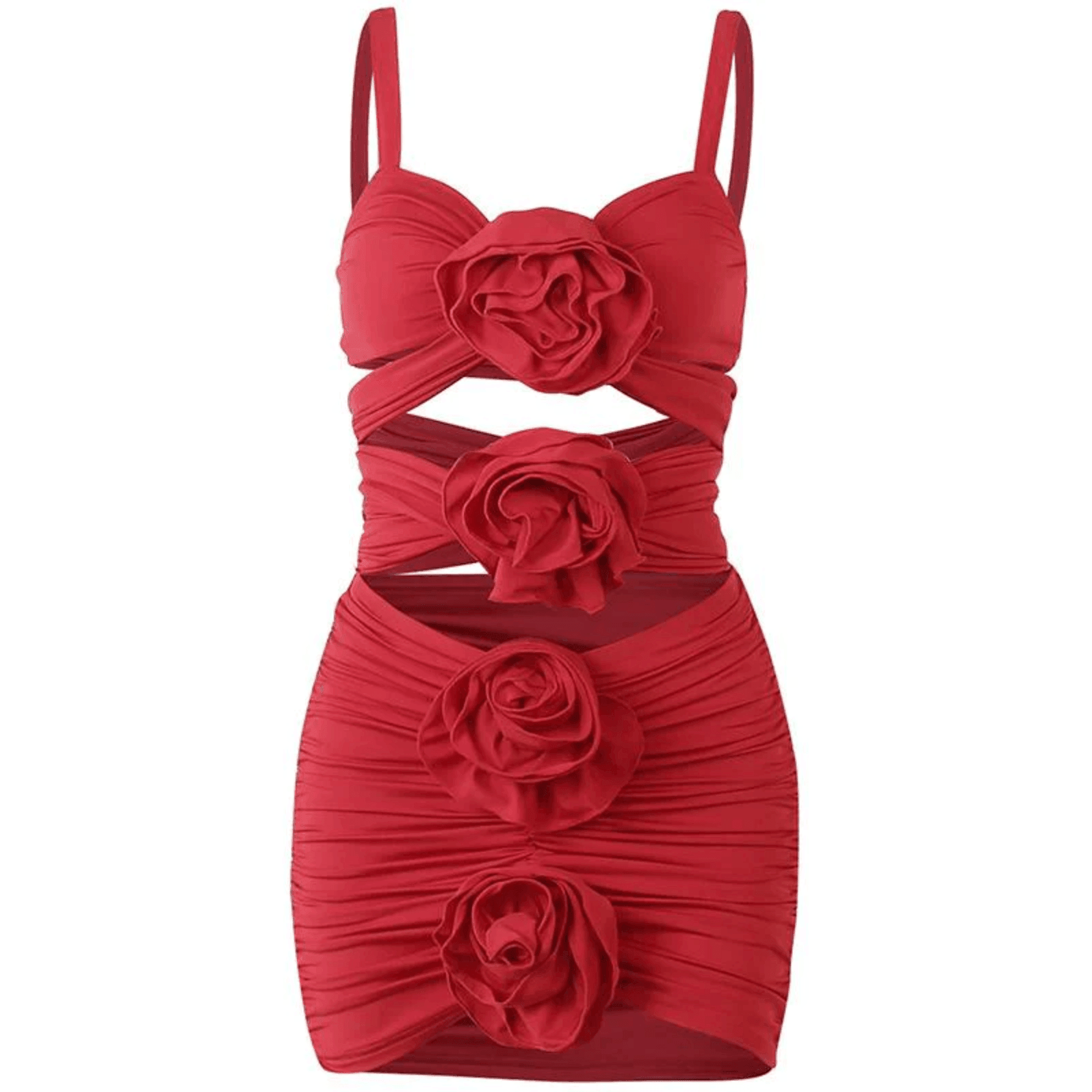 Carina Cutout Embellished Ruched Mini Dress - Red / S - Be My Shine