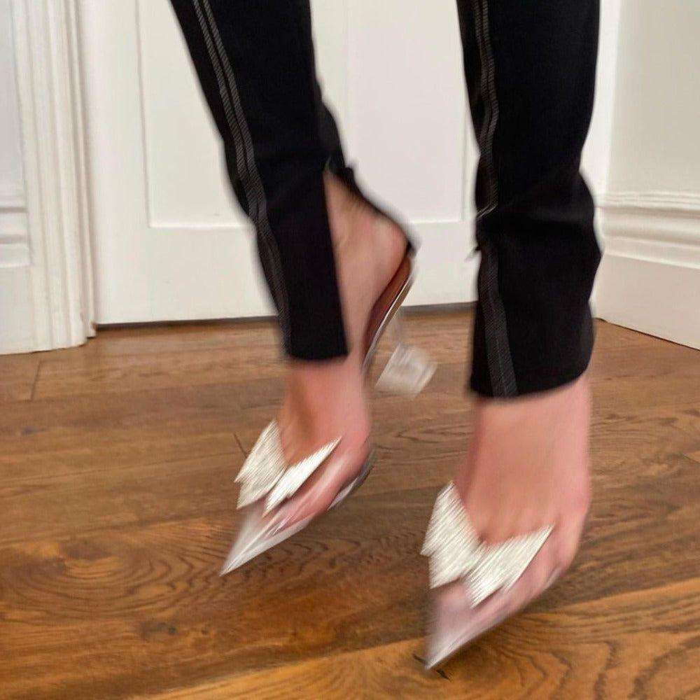 Casablanca Crystal Butterfly Brooch Heels - 3.5 in (9 cm) / 5 / Clear - Be My Shine