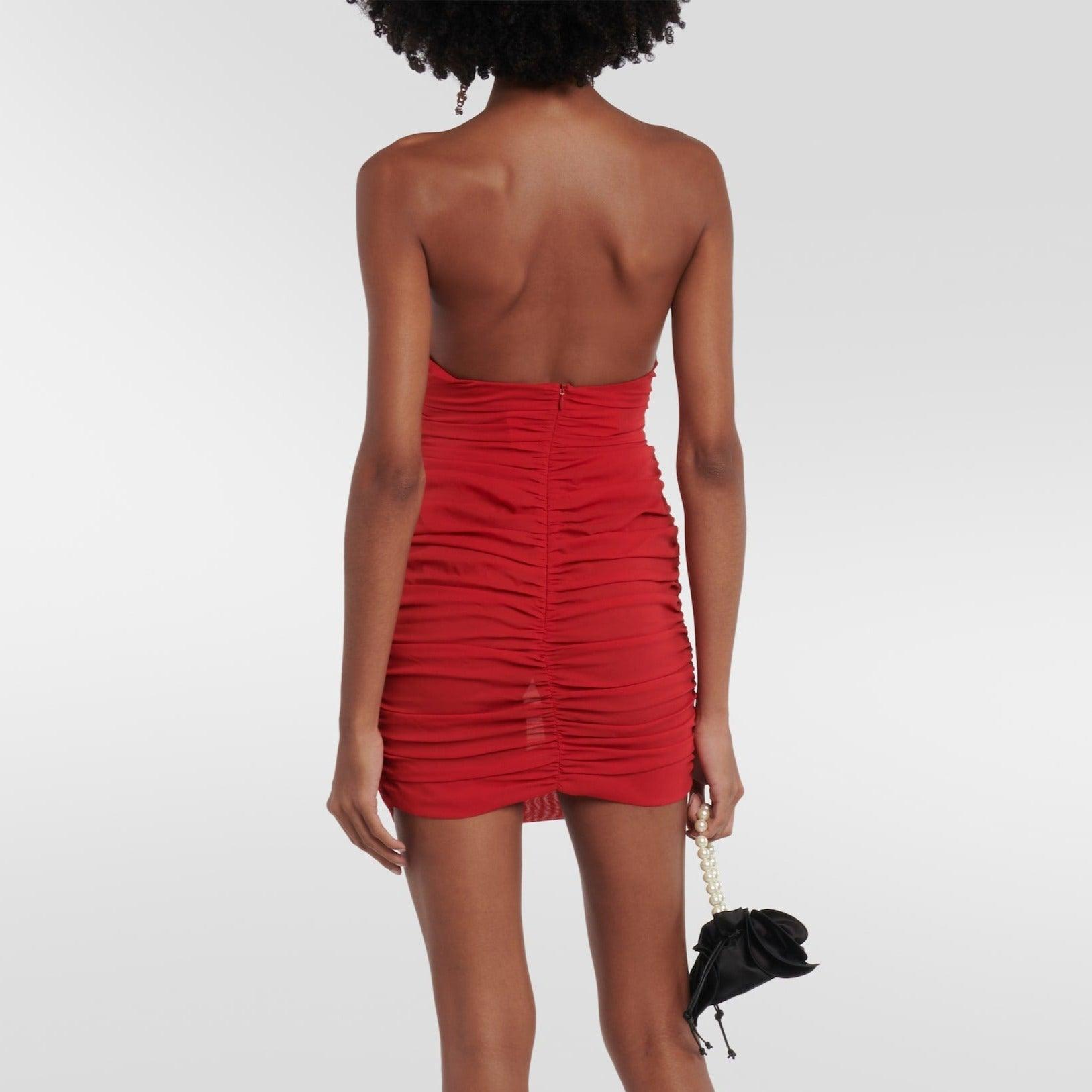 Catalina Floral Appliqué Ruched Mini Dress - Red / XS - Be My Shine