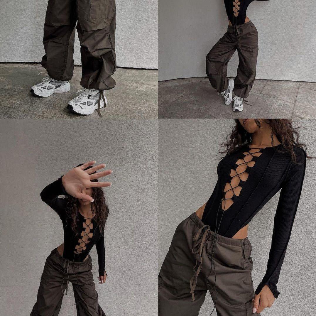 Caya Ribbed Lace Up Bodysuit - White / S - Be My Shine