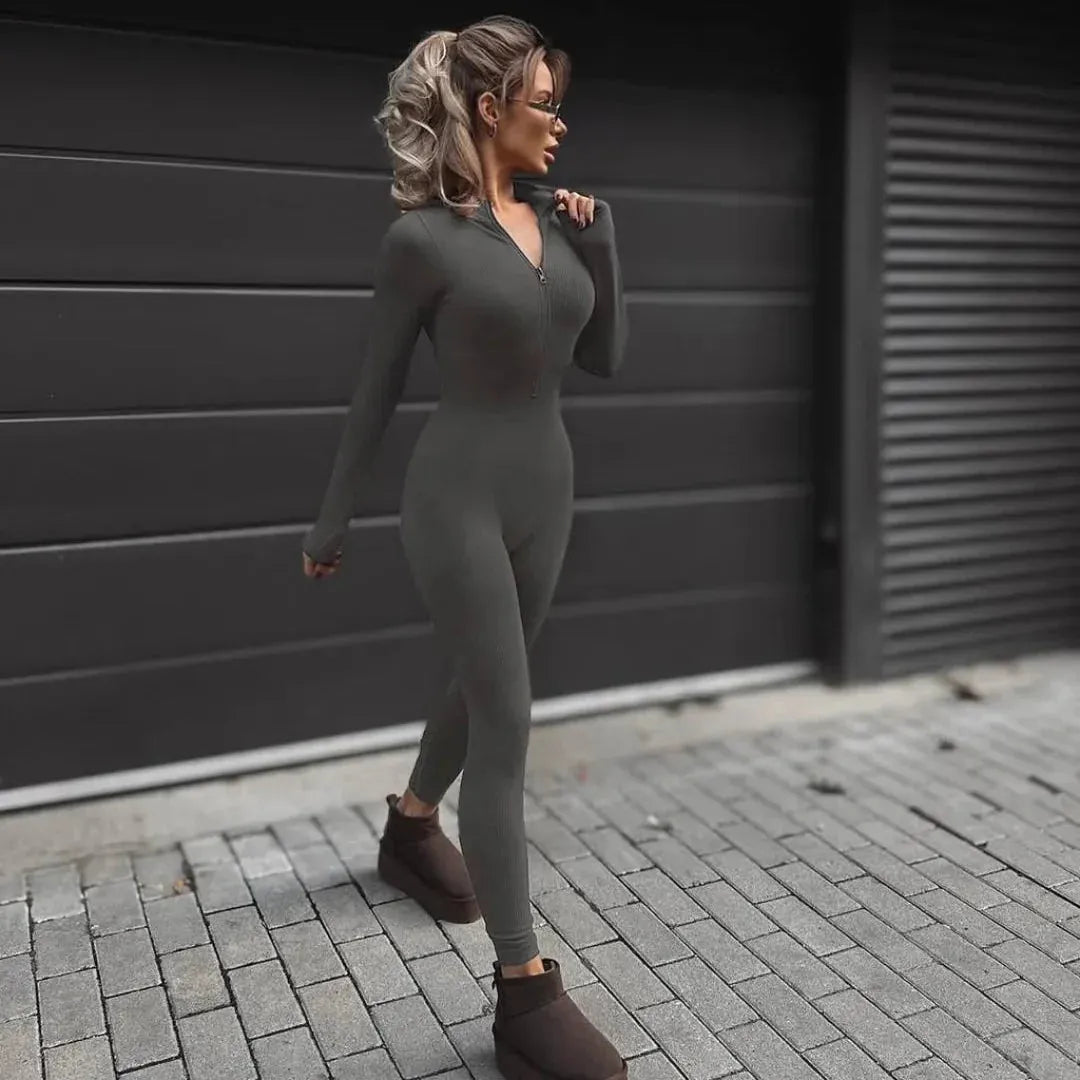 Cecily Long Sleeved Jumpsuit - Gray / S - Be My Shine