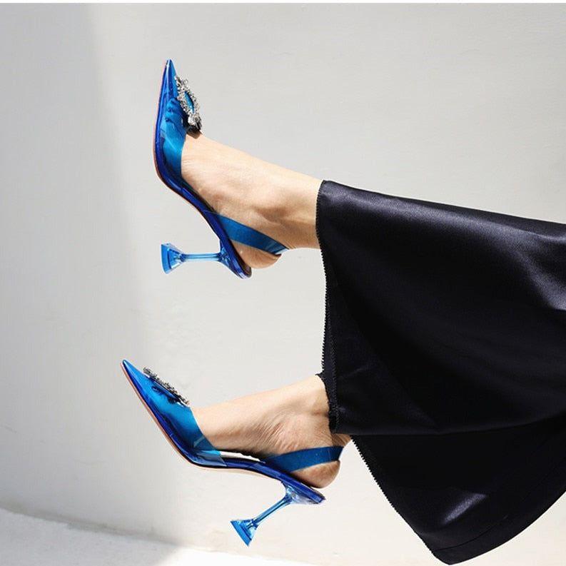 Color Ashira Pointed Toe Crystal Brooch Heels - Blue / 3 - Be My Shine