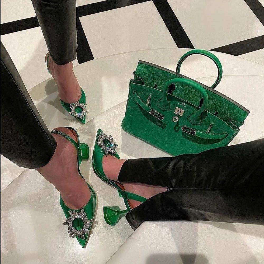 Color Ashira Pointed Toe Crystal Brooch Heels - Light Blue / 3 - Be My Shine