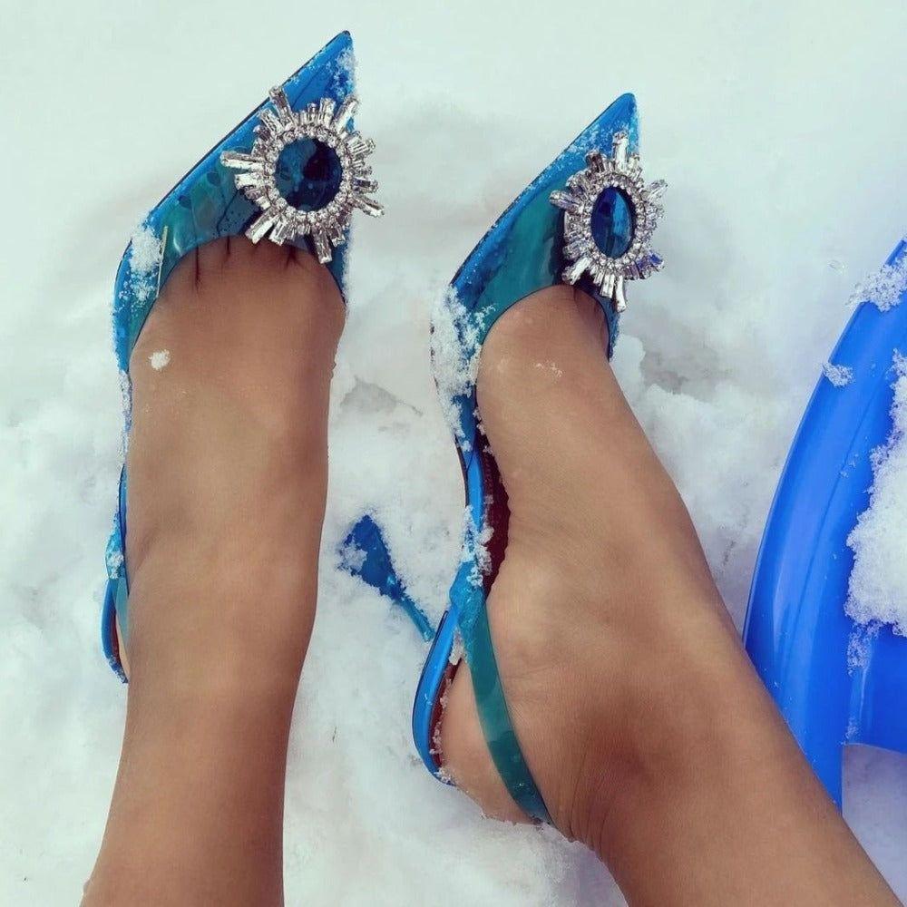 Color Ashira Pointed Toe Crystal Brooch Heels - Light Blue / 3 - Be My Shine