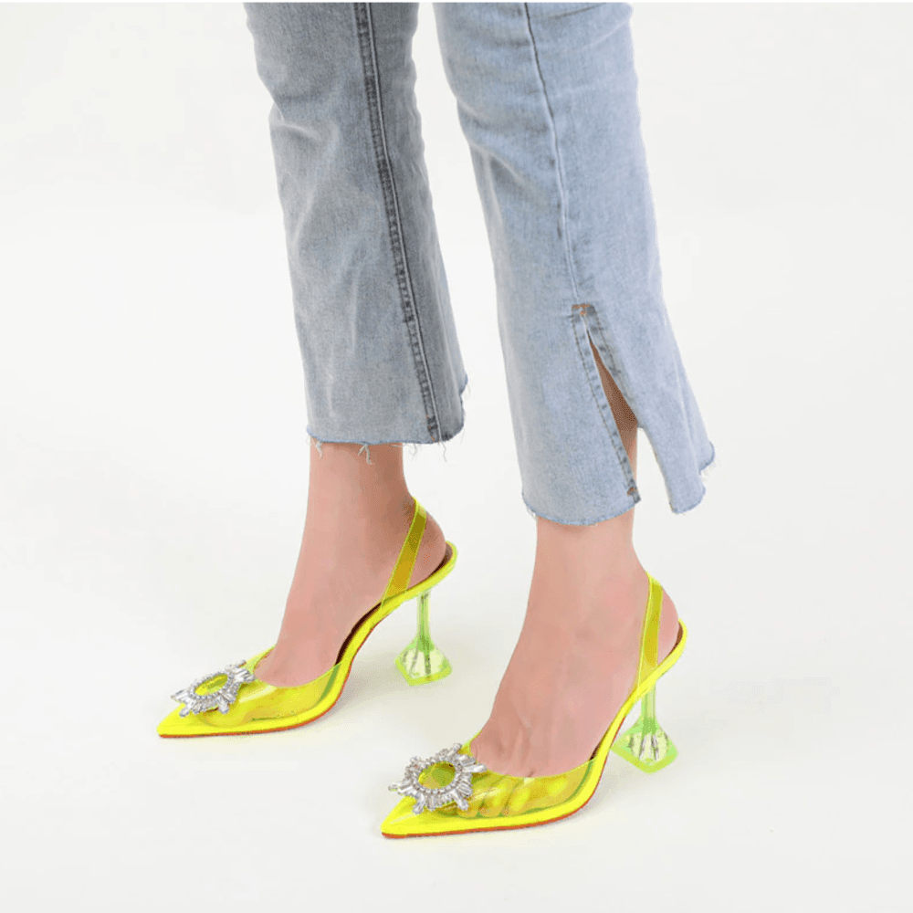 Color Ashira Pointed Toe Crystal Brooch Heels - Yellow / 3 - Be My Shine