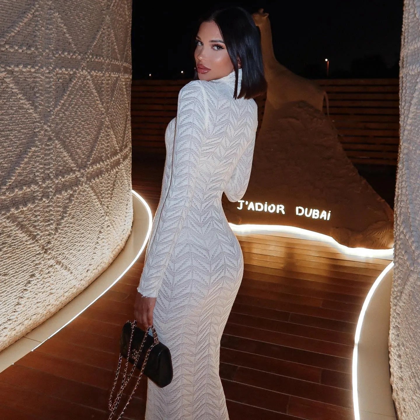 Cressida Knitted Turtleneck Maxi Dress - White / S - Be My Shine