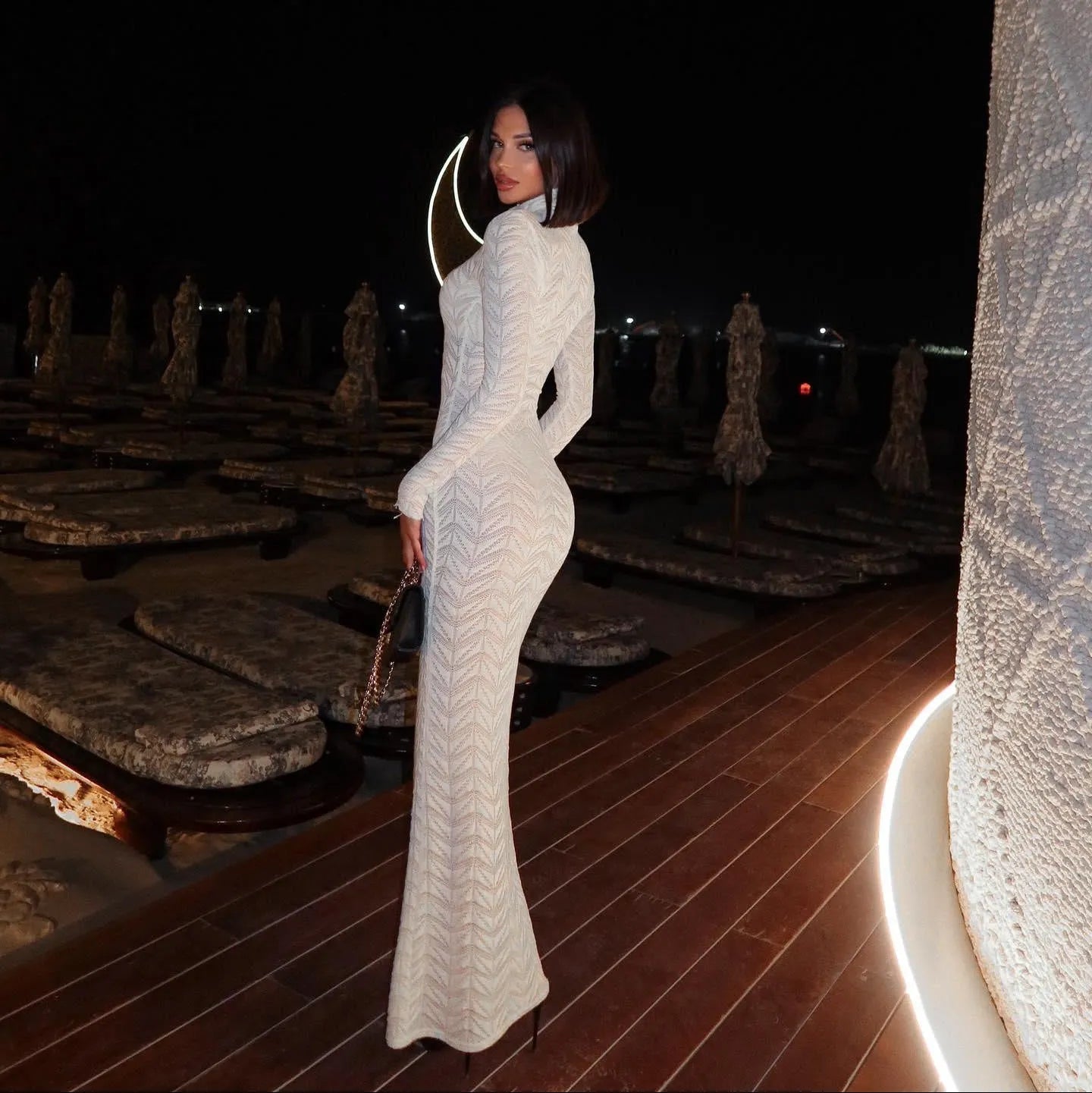 Cressida Knitted Turtleneck Maxi Dress - White / S - Be My Shine