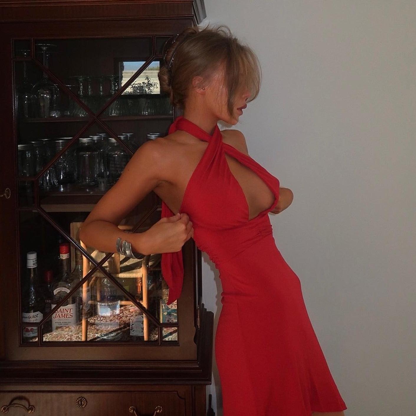 Darcelle Halter Mini Dress - Red / S - Be My Shine