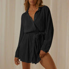 Delilah Pleated Button Up Shirt Mini Dress - Black / S - Be My Shine